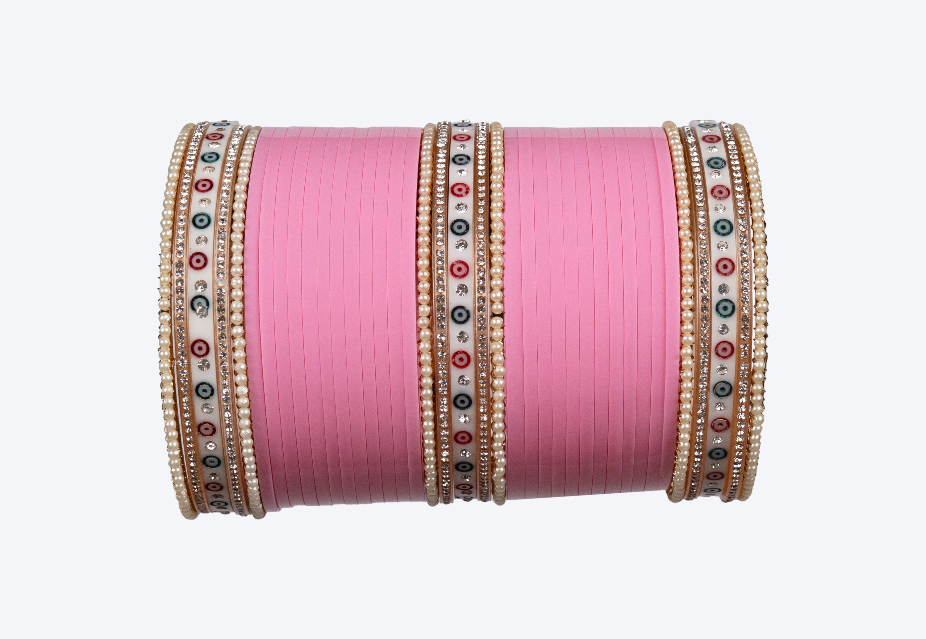 Premium Pink Bridal Chura Set with Pearl & Stone Designer Bangles