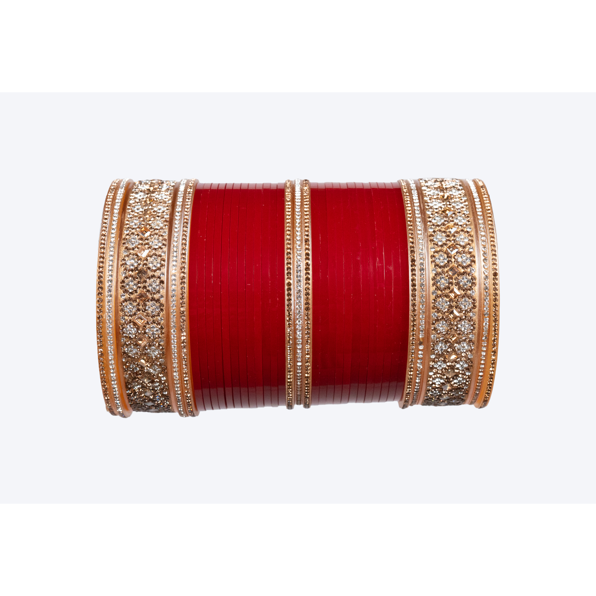 Premium Red Bridal Chura Set with Rose Gold Crystal Designer Bangles