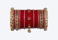 Luxury Red Bridal Chura Set with Kundan, Pearl & Stone Designer Bangles