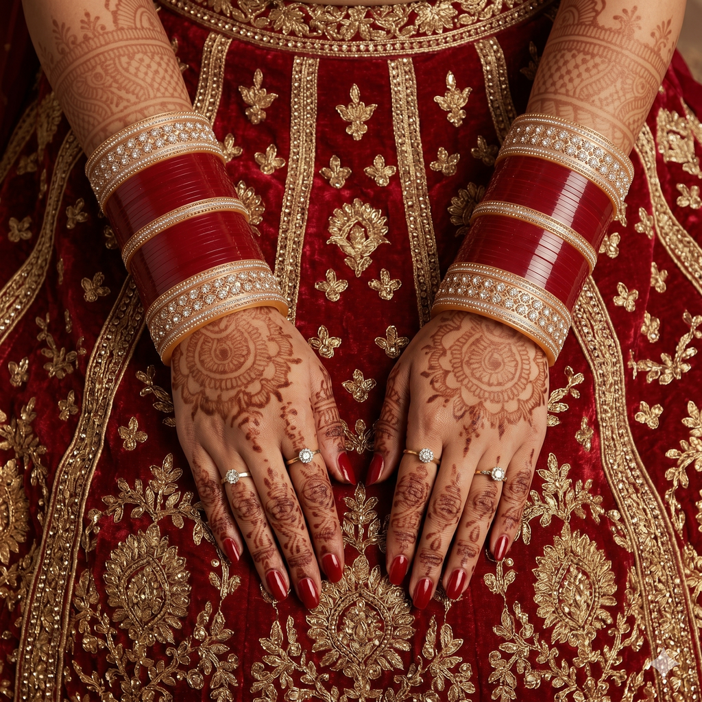 Premium Red Bridal Chura Set with Rose Gold Crystal Designer Bangles