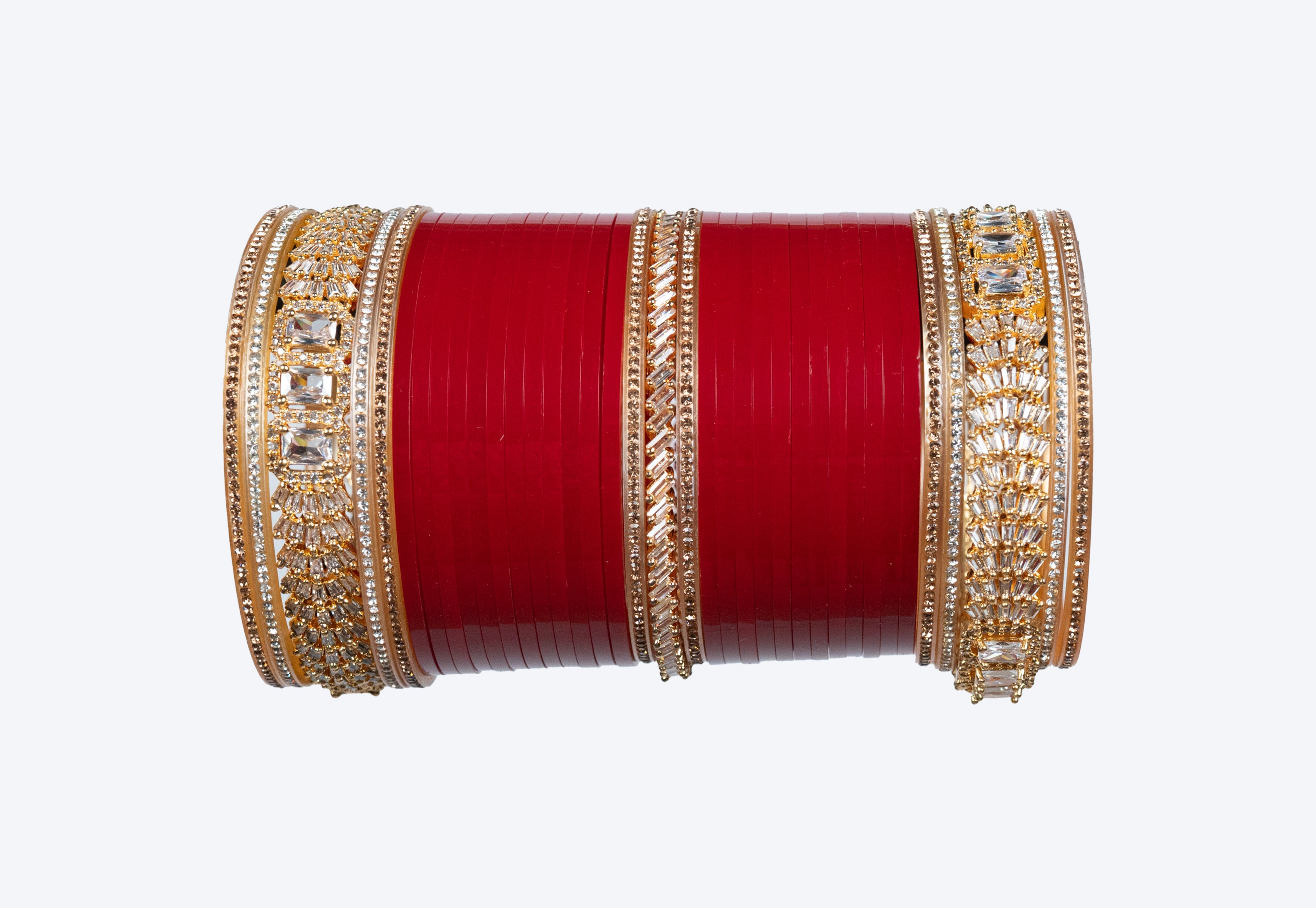 Luxury Red Bridal Chura Set with CZ Stone Designer Bangles