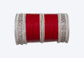 Premium Red Bridal Chura Set with Silver CZ Stone Designer Bangles