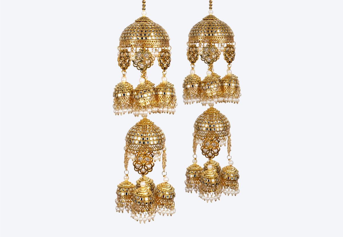 Regal Sheesha Mirror Work Floral Kundan Multi-Tiered Bridal Kaleerein