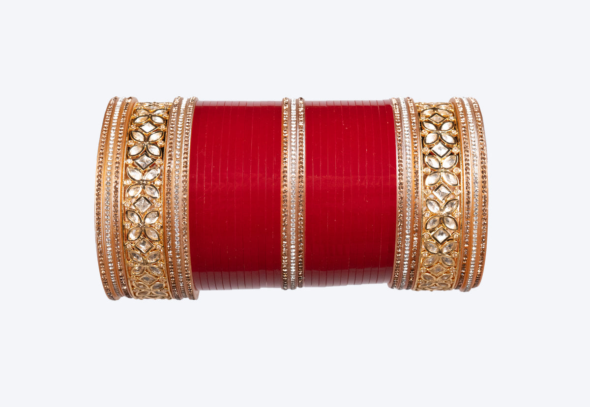 Regal Floral Kundan & Zircon Border Bridal Chooda Set