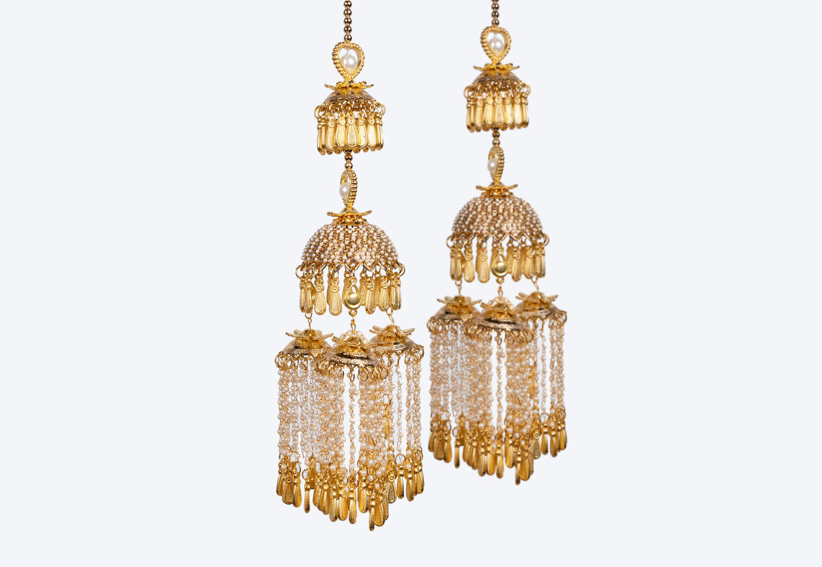 Vintage Floral Chandelier Pearl & Gold Leaf Bridal Kaleerein