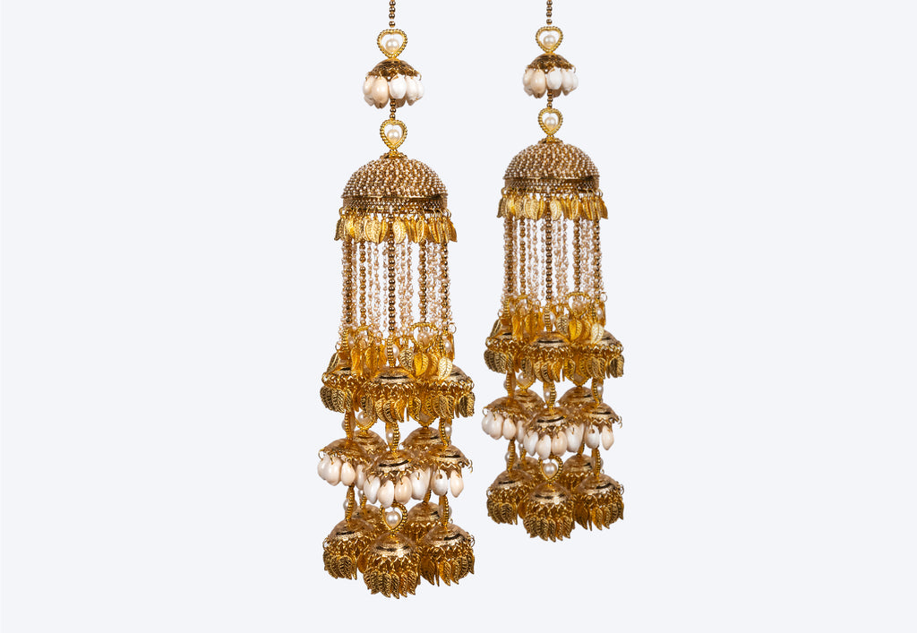 Boho Shell & Gold Leaf Cascading Tiered Bridal Kaleerein