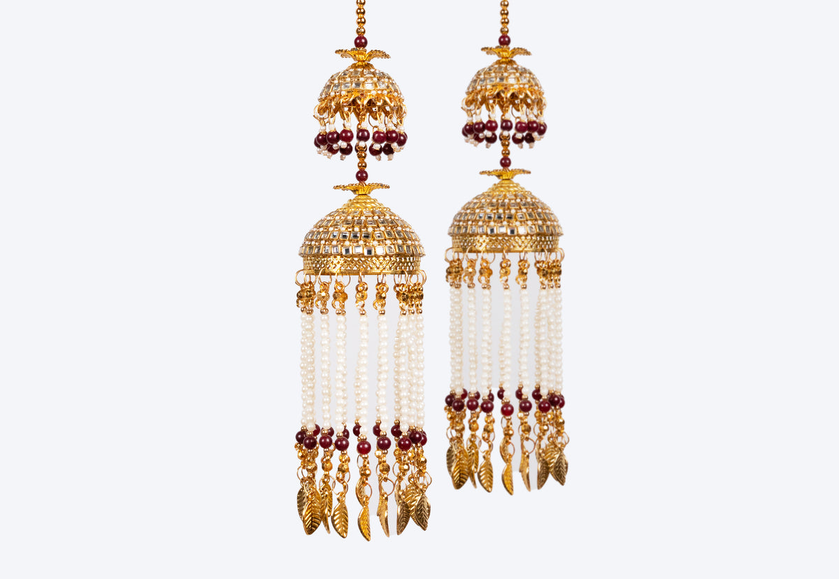 Vintage Mirror Work & Maroon Bead Pearl Bridal Kaleerein