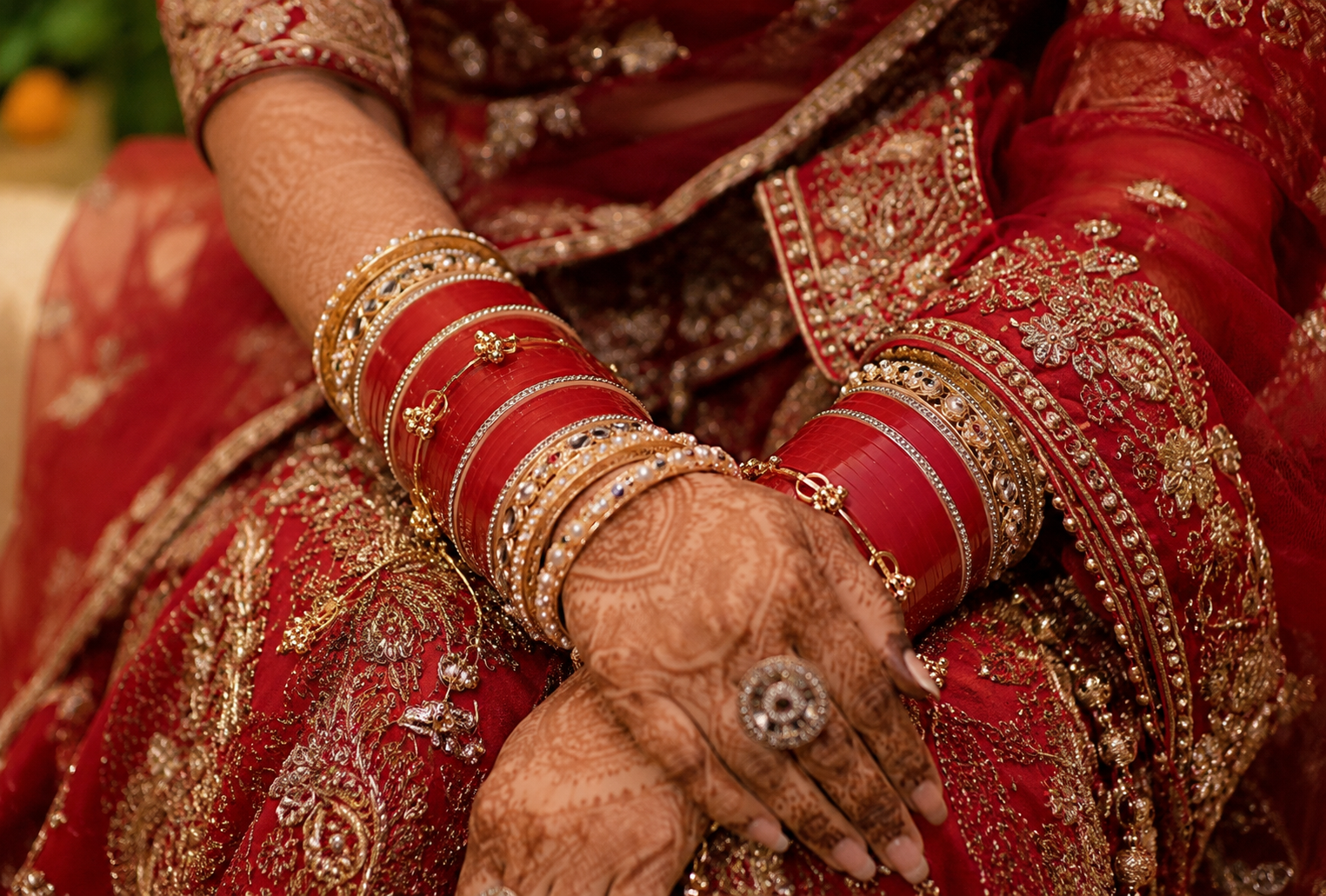 Luxury Red Bridal Chura Set with Kundan, Pearl & Stone Designer Bangles