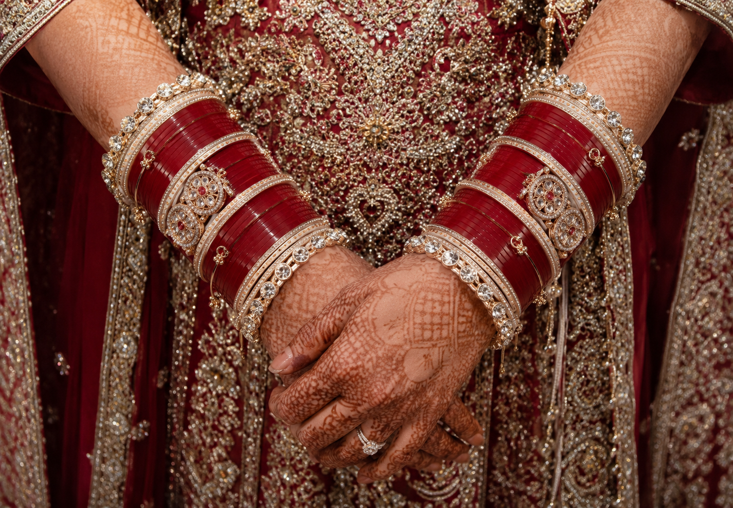 Royal Red Bridal Chura Set with Premium Kundan Center Kada & Designer Stone Bangles