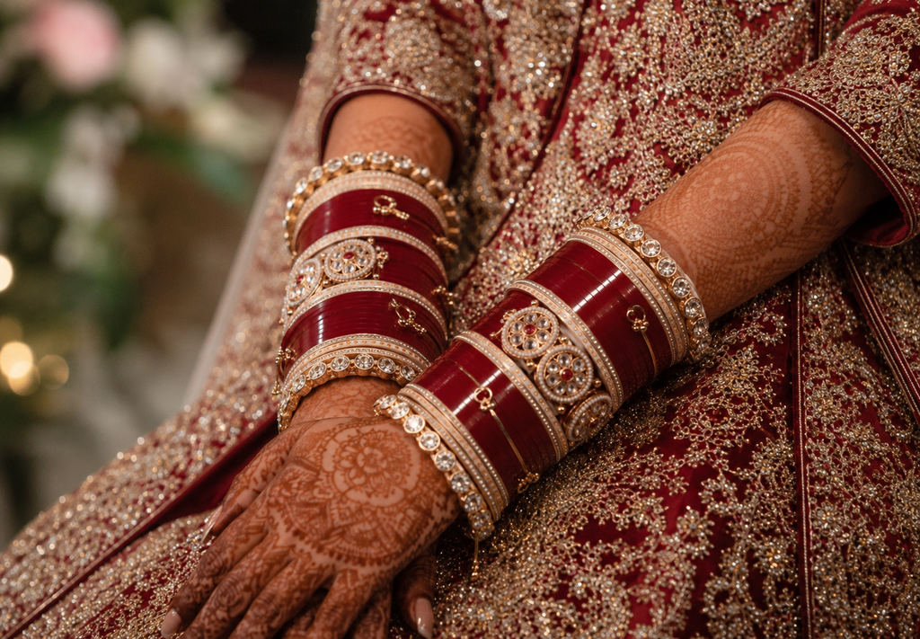 Royal Red Bridal Chura Set with Premium Kundan Center Kada & Designer Stone Bangles