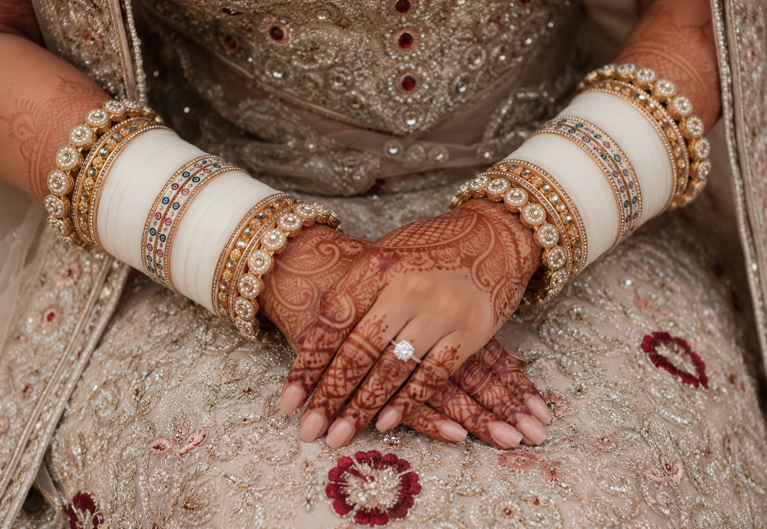 Elegant Ivory Bridal Chura Set with Pearl, Stone & Designer Gold Bangles