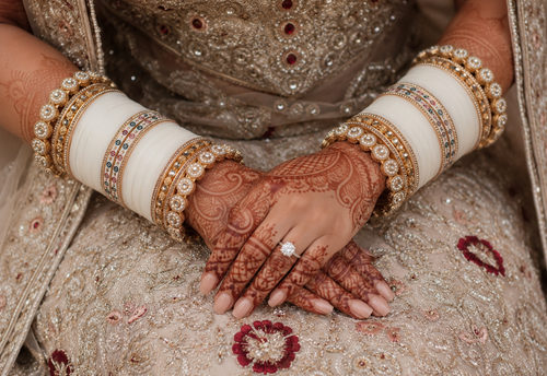 Elegant Ivory Bridal Chura Set with Pearl, Stone & Designer Gold Bangles