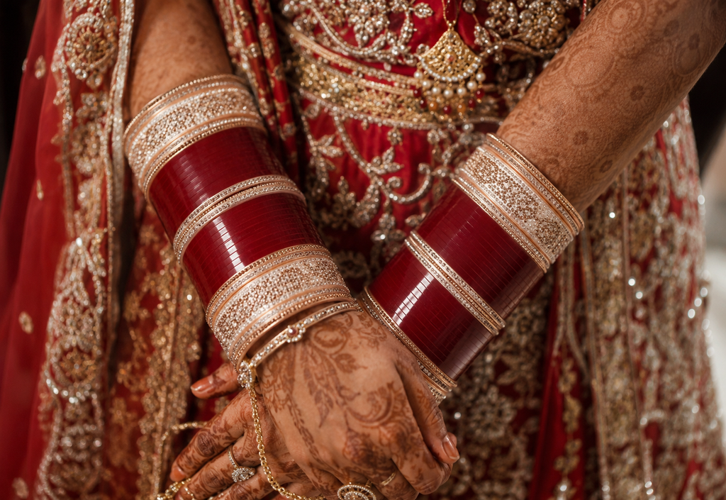 Premium Red Bridal Chura Set with Crystal Stone Designer Bangles