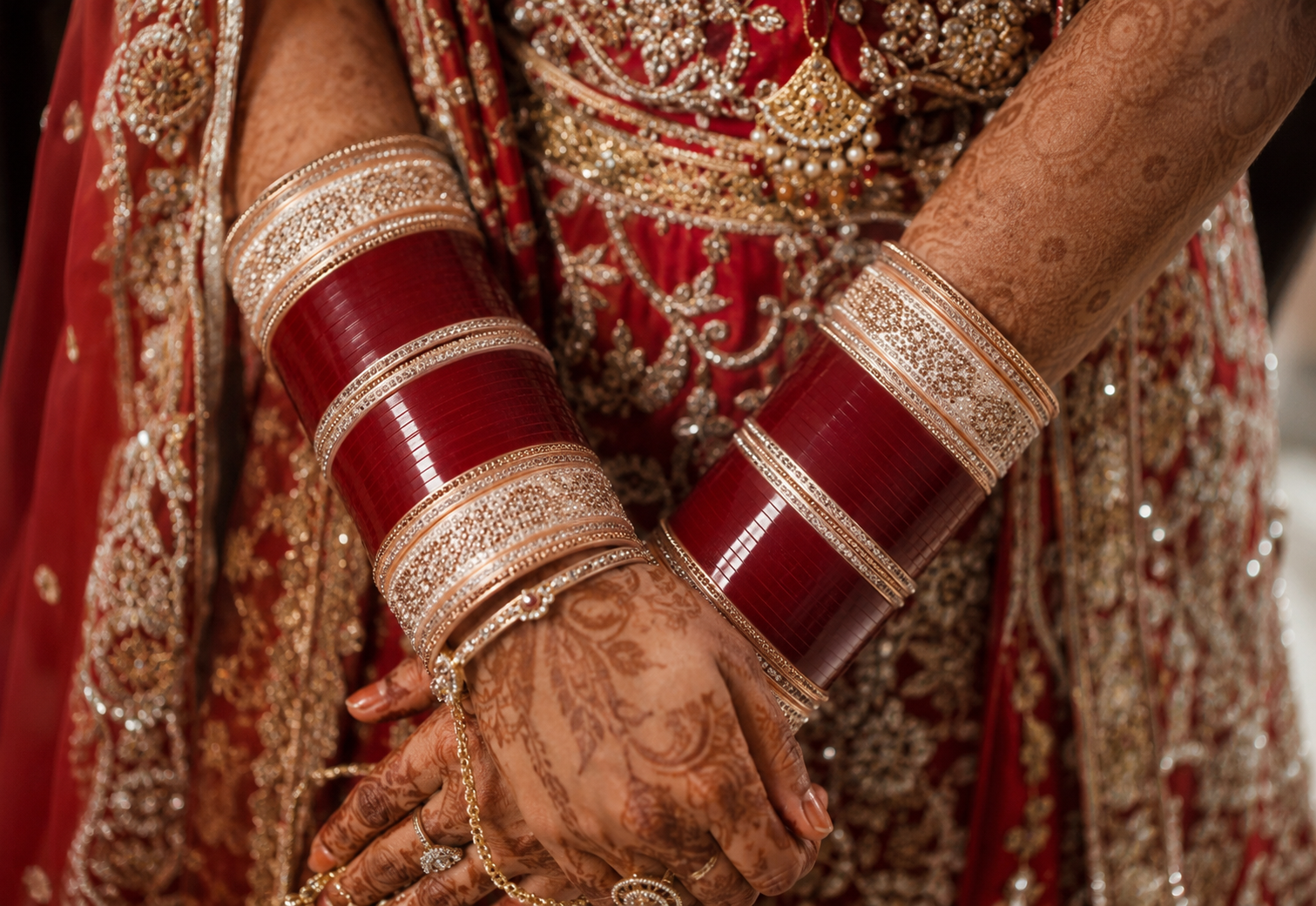 Premium Red Bridal Chura Set with Crystal Stone Designer Bangles