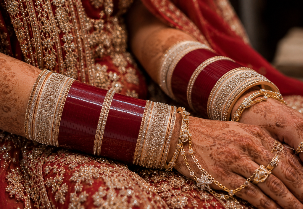 Premium Red Bridal Chura Set with Crystal Stone Designer Bangles