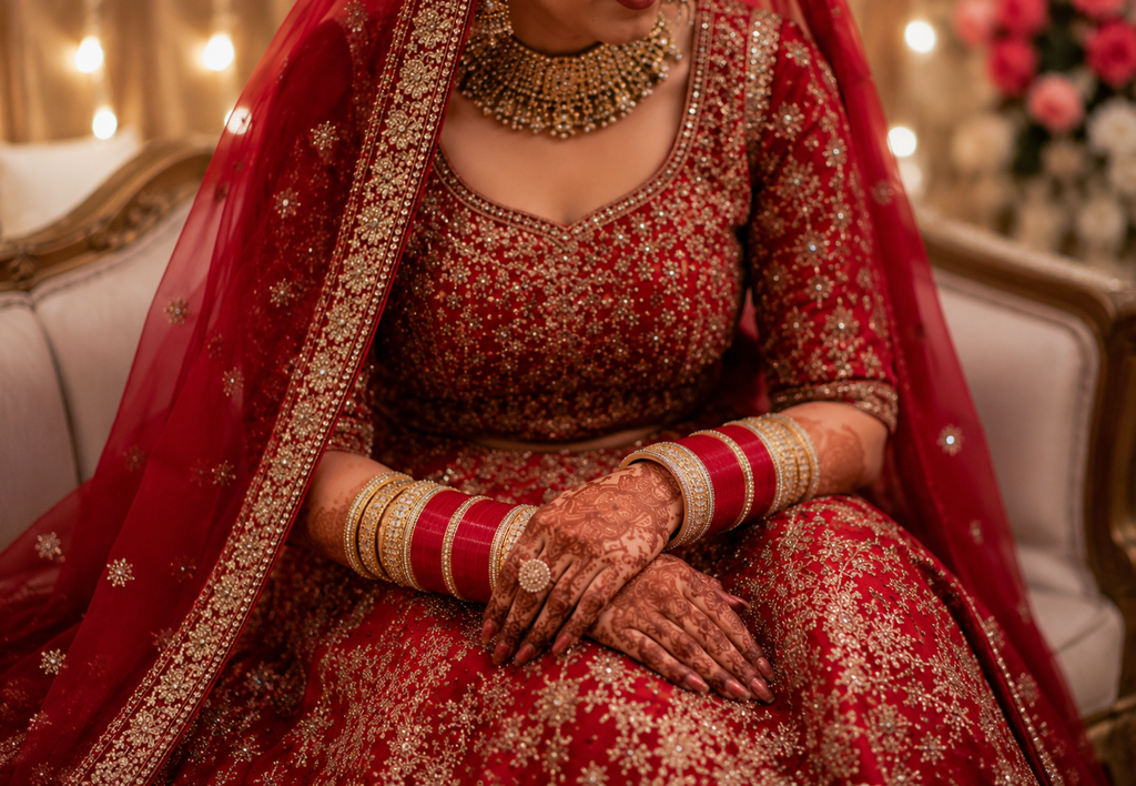 Luxury Red Bridal Chura Set with CZ Stone Designer Bangles