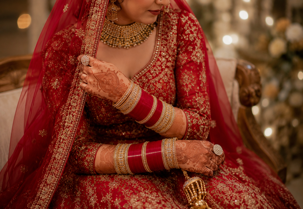 Luxury Red Bridal Chura Set with CZ Stone Designer Bangles