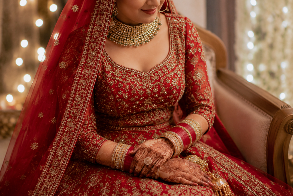 Luxury Red Bridal Chura Set with CZ Stone Designer Bangles