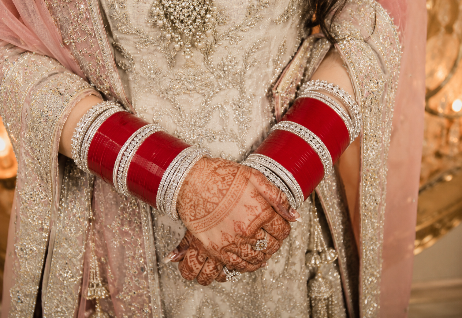 Premium Red Bridal Chura Set with Silver CZ Stone Designer Bangles