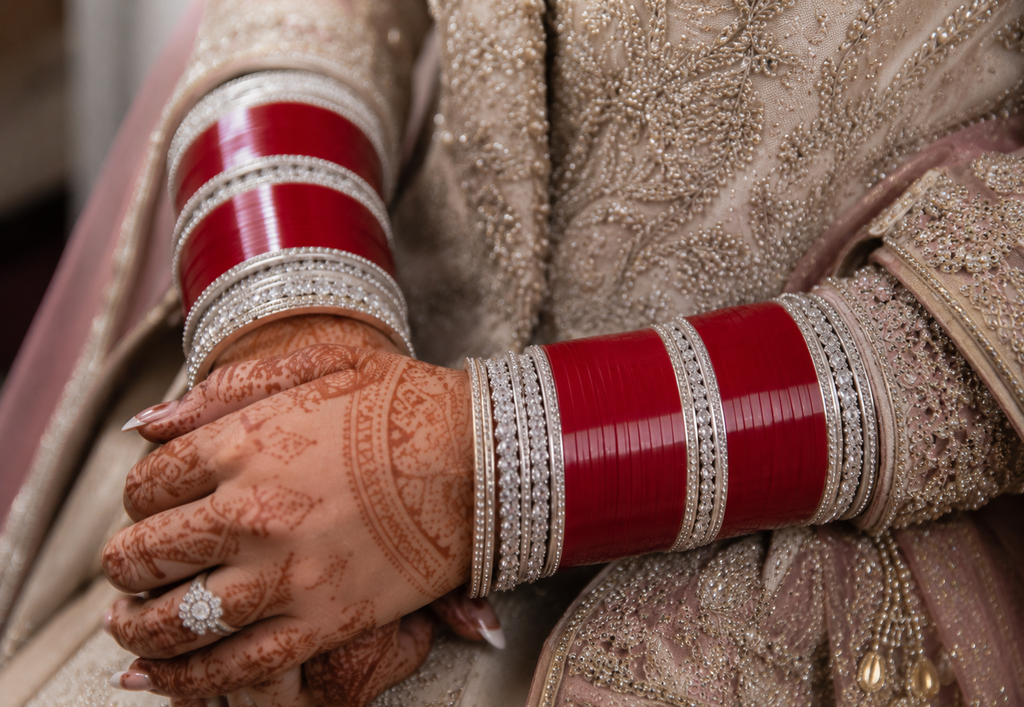 Premium Red Bridal Chura Set with Silver CZ Stone Designer Bangles