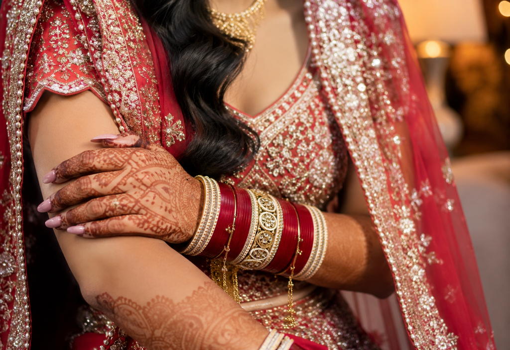 Royal Red Bridal Chura Set with Kundan Center Kada & Hanging Bangles