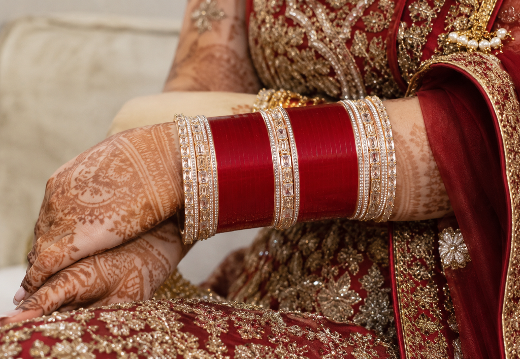 Luxury Red Bridal Chura Set with Premium CZ Crystal Designer Bangles