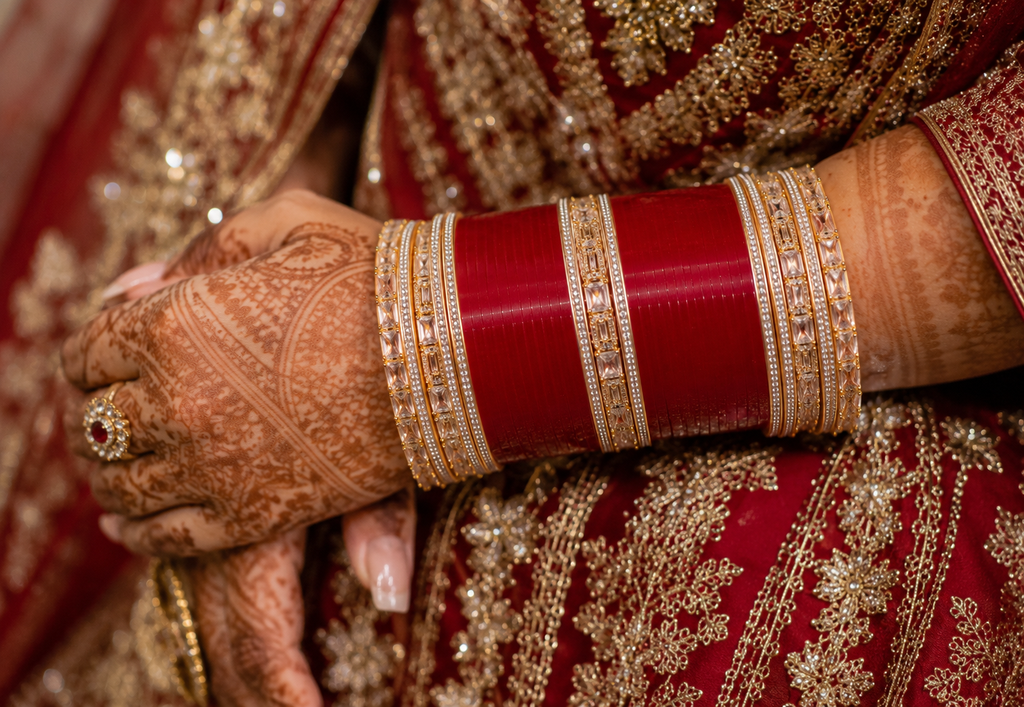 Luxury Red Bridal Chura Set with Premium CZ Crystal Designer Bangles