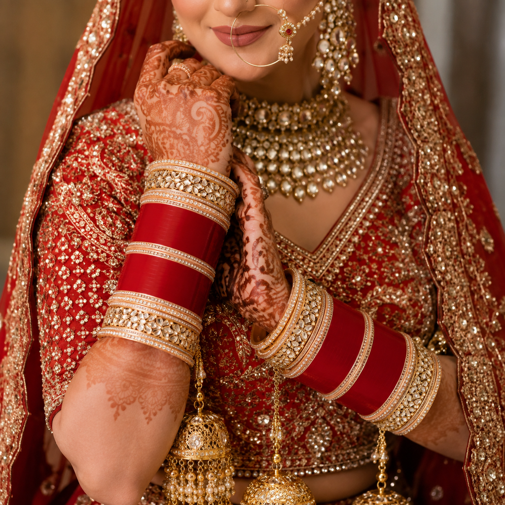 Regal Floral Kundan & Zircon Border Bridal Chooda Set