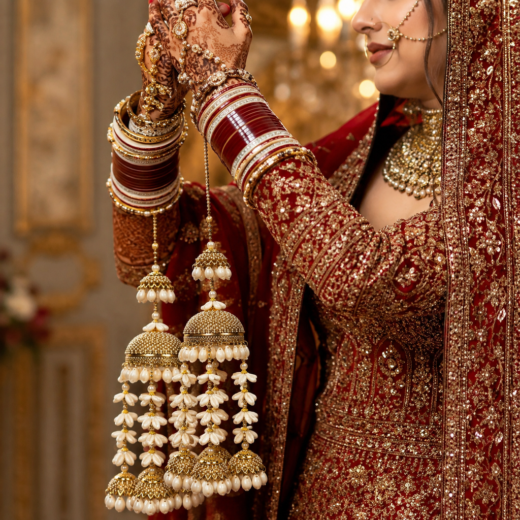 Boho Shell & Cascading Cowrie Pearl Bridal Kaleerein