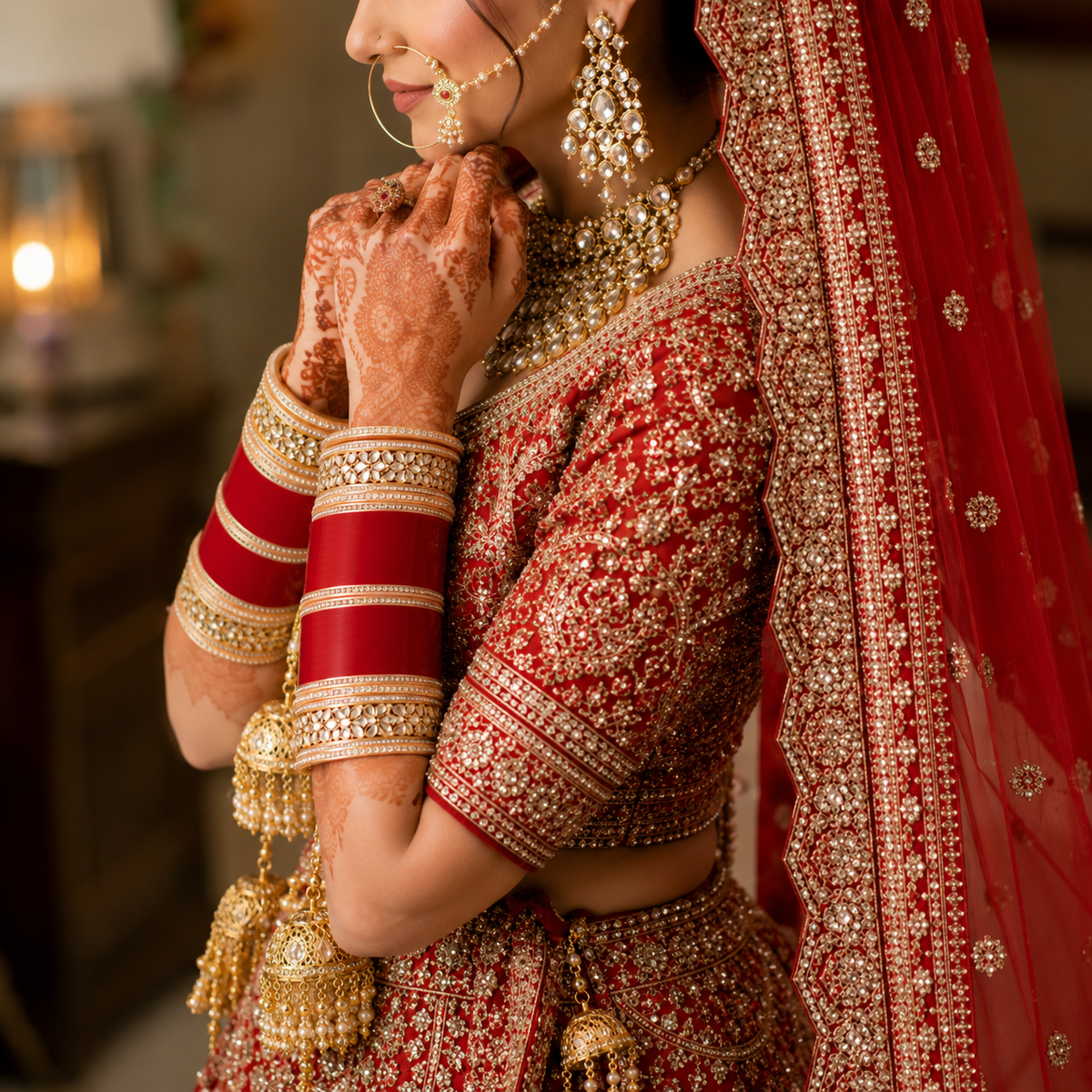 Regal Floral Kundan & Zircon Border Bridal Chooda Set