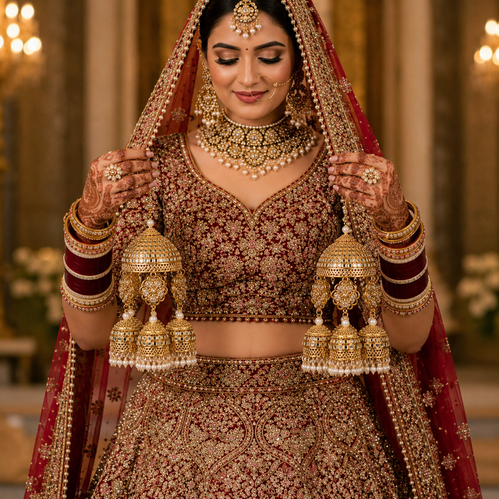 Regal Sheesha Mirror Work Floral Kundan Multi-Tiered Bridal Kaleerein