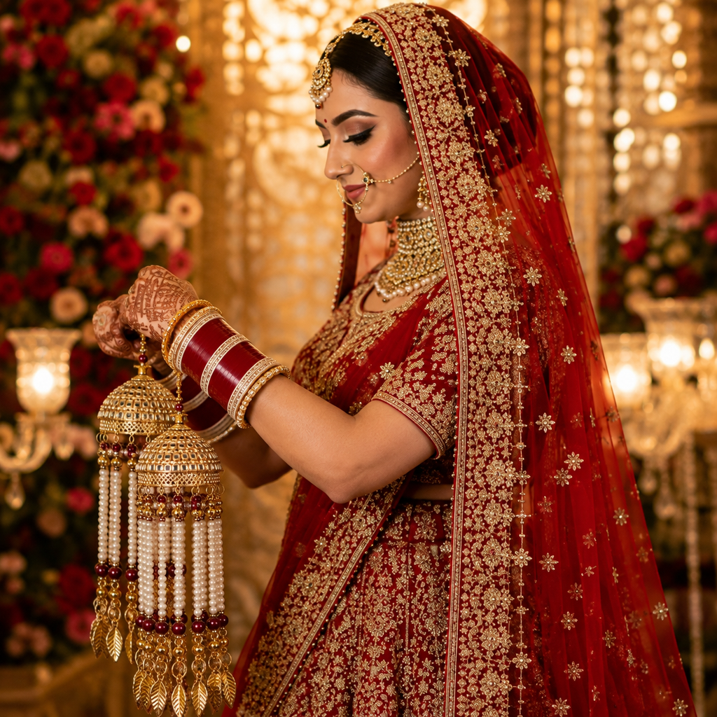 Vintage Mirror Work & Maroon Bead Pearl Bridal Kaleerein