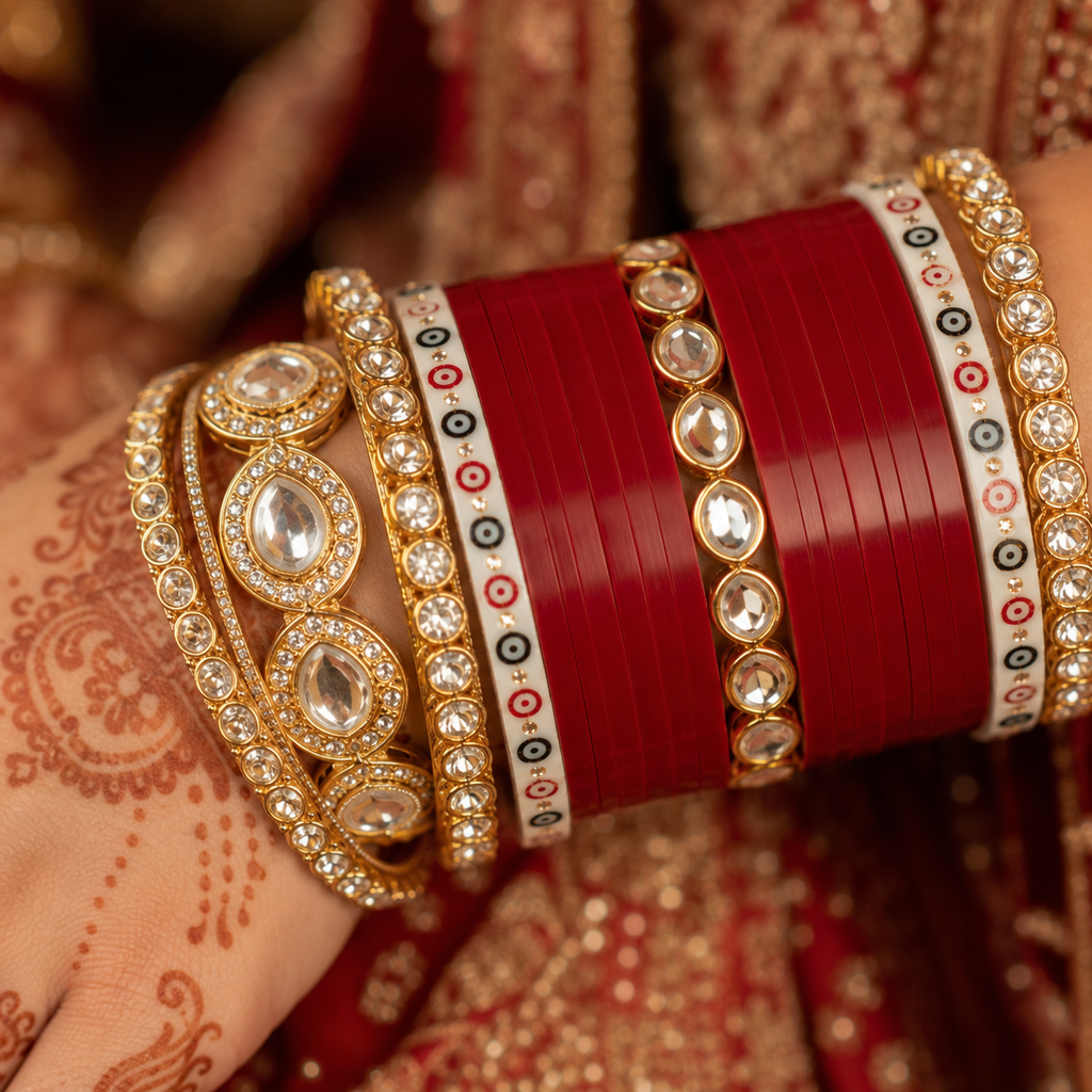 Royal Kundan & Evil Eye Accent Bridal Chooda Set