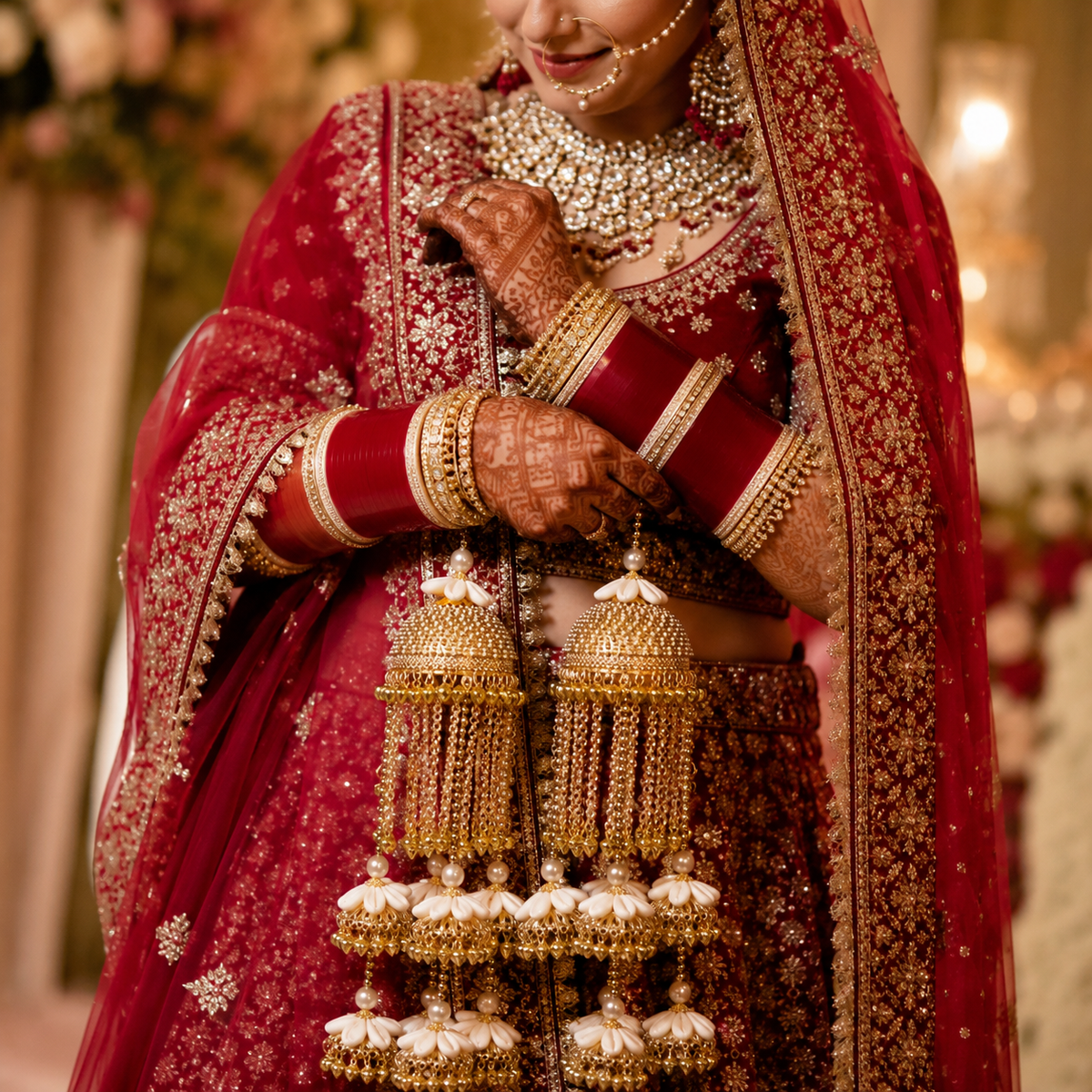 Royal Pearl & Shell Tiered Jhumka Bridal Kaleerein