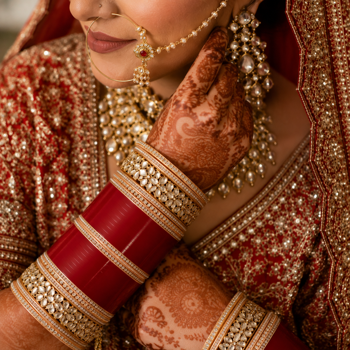 Regal Floral Kundan & Zircon Border Bridal Chooda Set