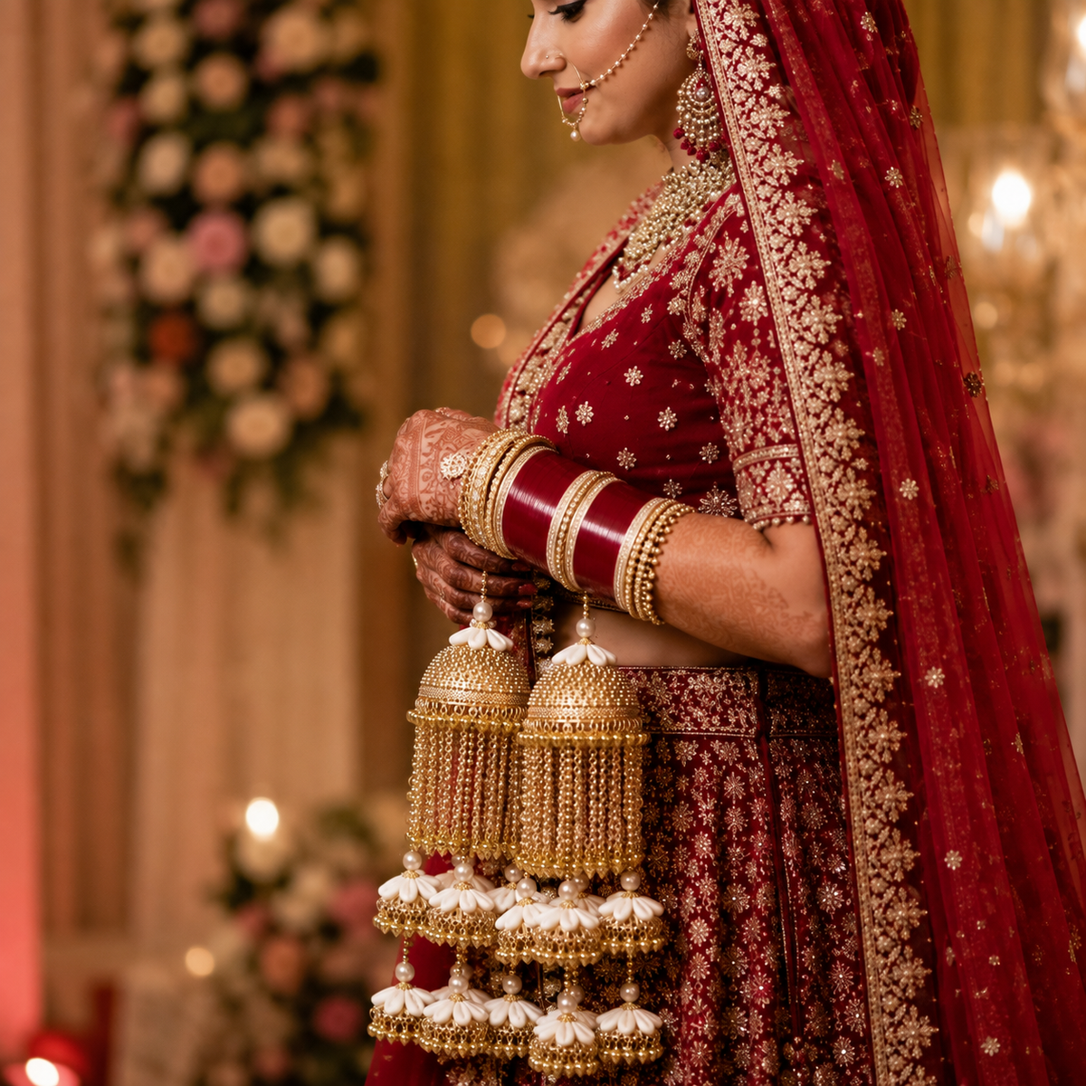 Royal Pearl & Shell Tiered Jhumka Bridal Kaleerein