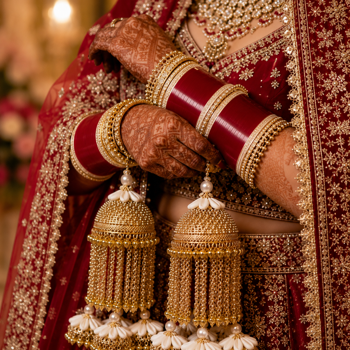Royal Pearl & Shell Tiered Jhumka Bridal Kaleerein